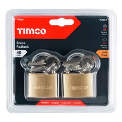 Timco Padlock Brass 40mm 2 Pack